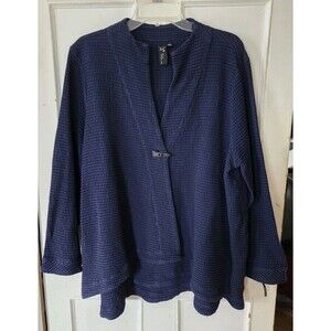 Focus Casual Life Navy Blue Cotton Waffle One Button Swing Jacket Asymmetrical L